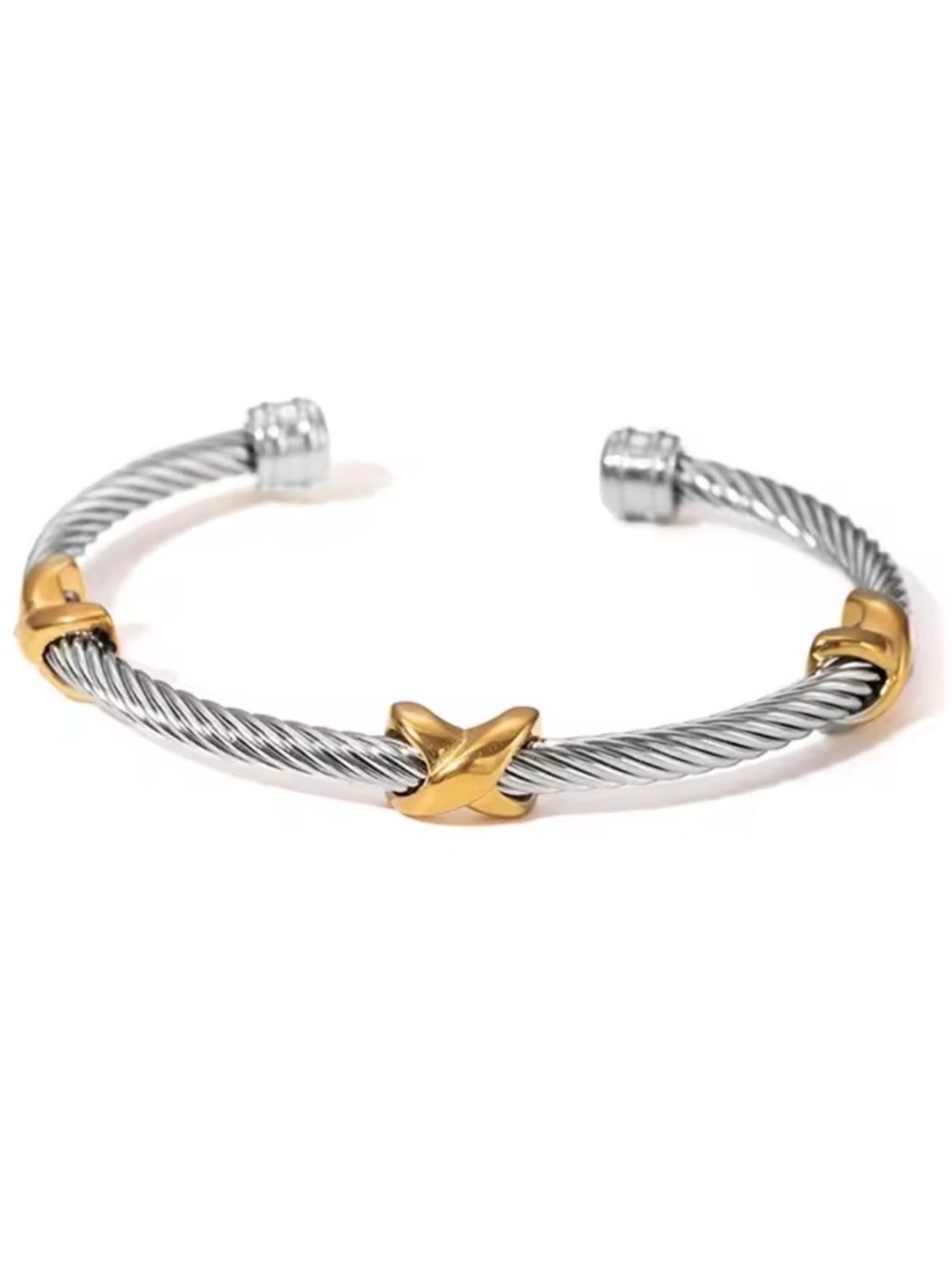 Two-Tone Silver and Gold Twisted Cable Cuff Bracelet